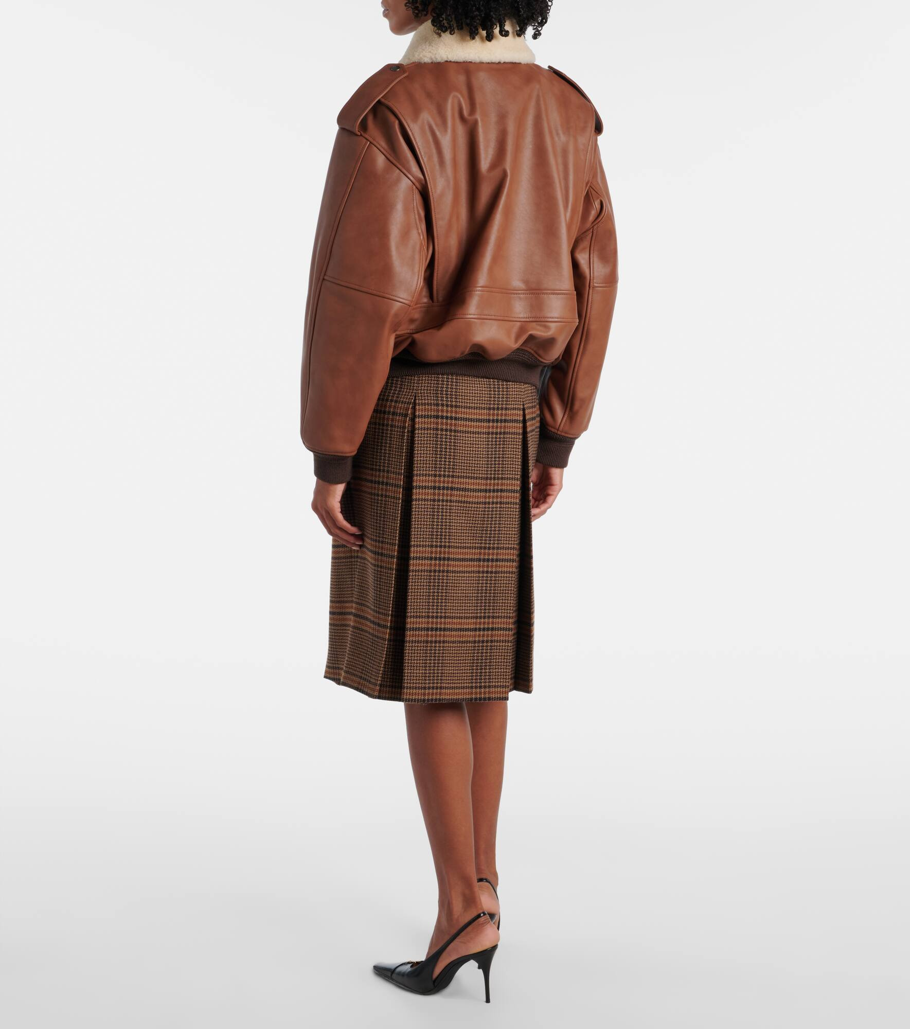 Shearling-trimmed leather bomber jacket - 3