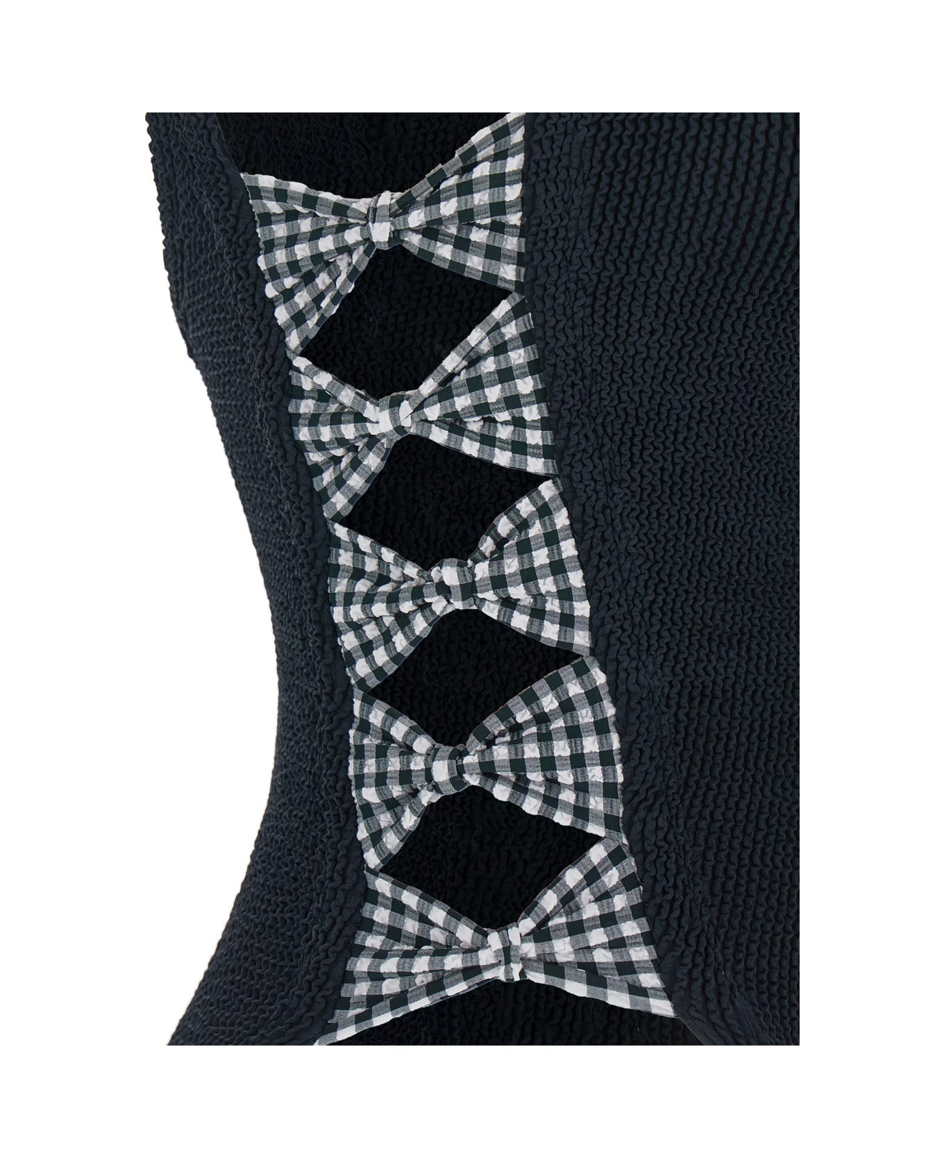 'tiffany' Black Swimsuit With Square Neckline And Bow Details On The Side In Tech Fabric Stretch Wom - 3