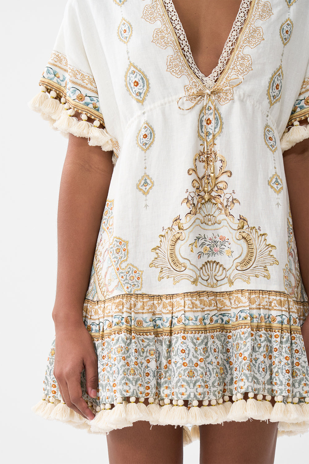 SHORT V NECK EMBROIDERED DRESS - 6