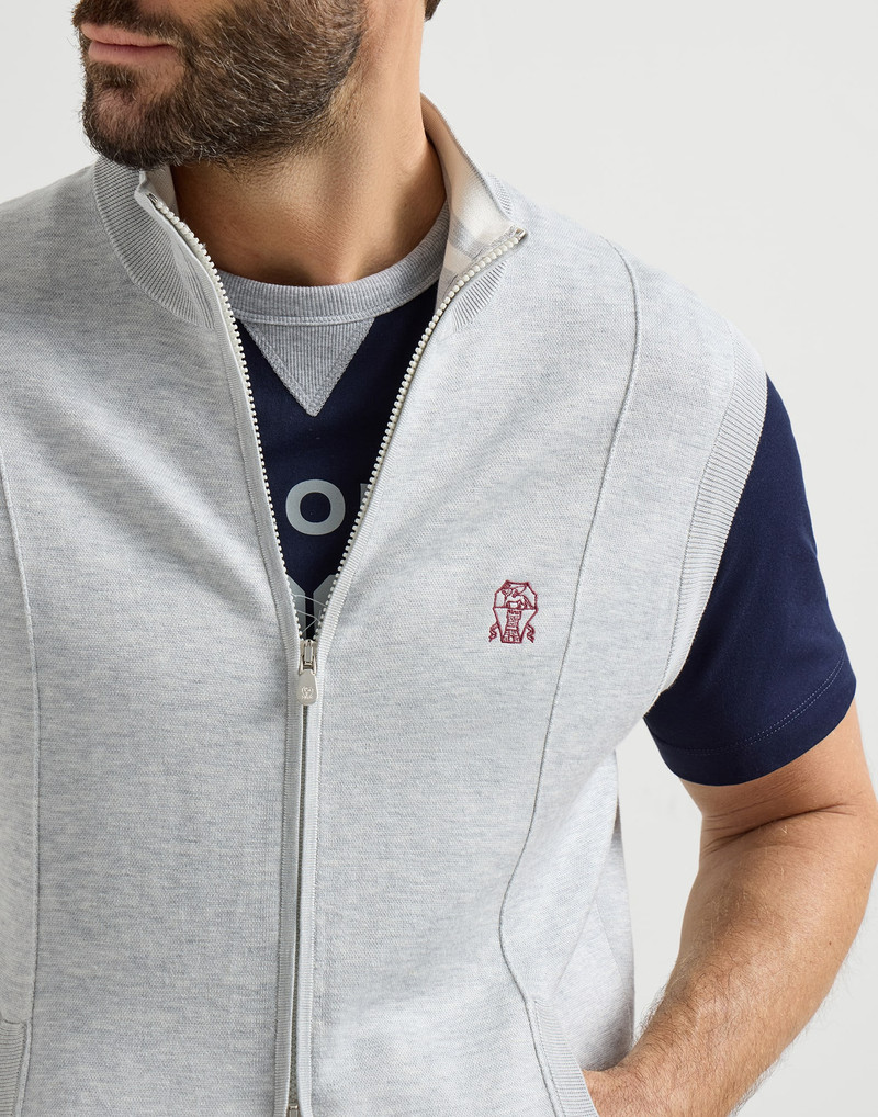 Cotton and silk French terry double knit vest with logo 4