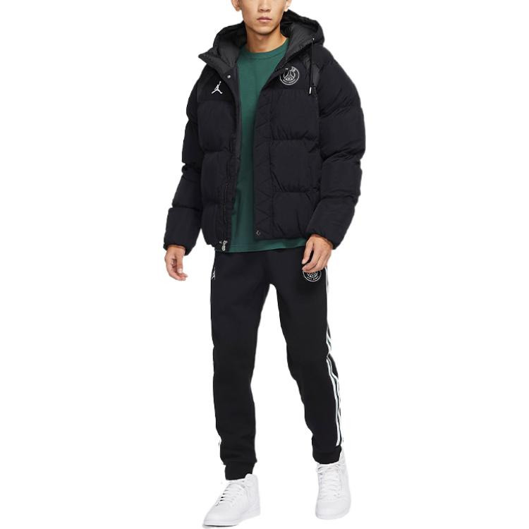 Men's Air Jordan Paris Saint-Germain Badge Hooded Loose Padded Black Jacket DB6495-010 - 3