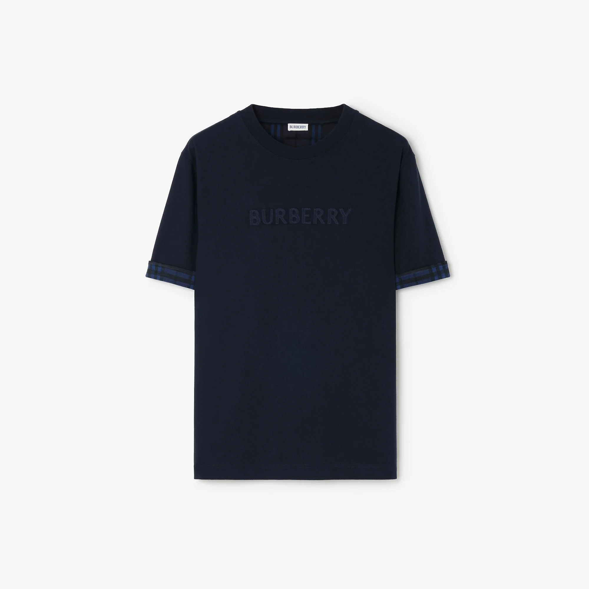 Check Trim Cotton T-shirt - 1