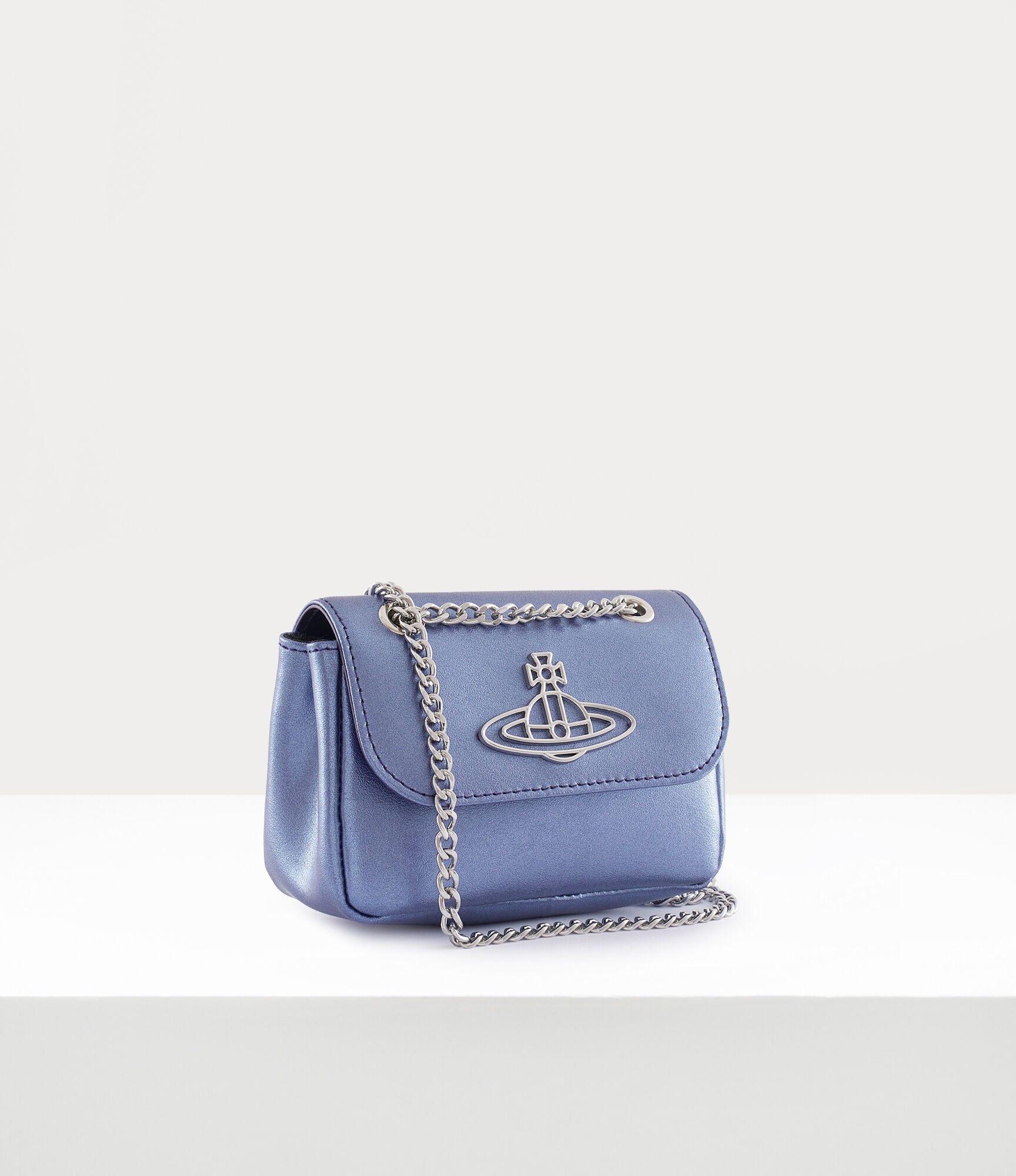PEARLISED LEATHER THIN LINE ORB SMALL PURSE WITH CHAIN - 2
