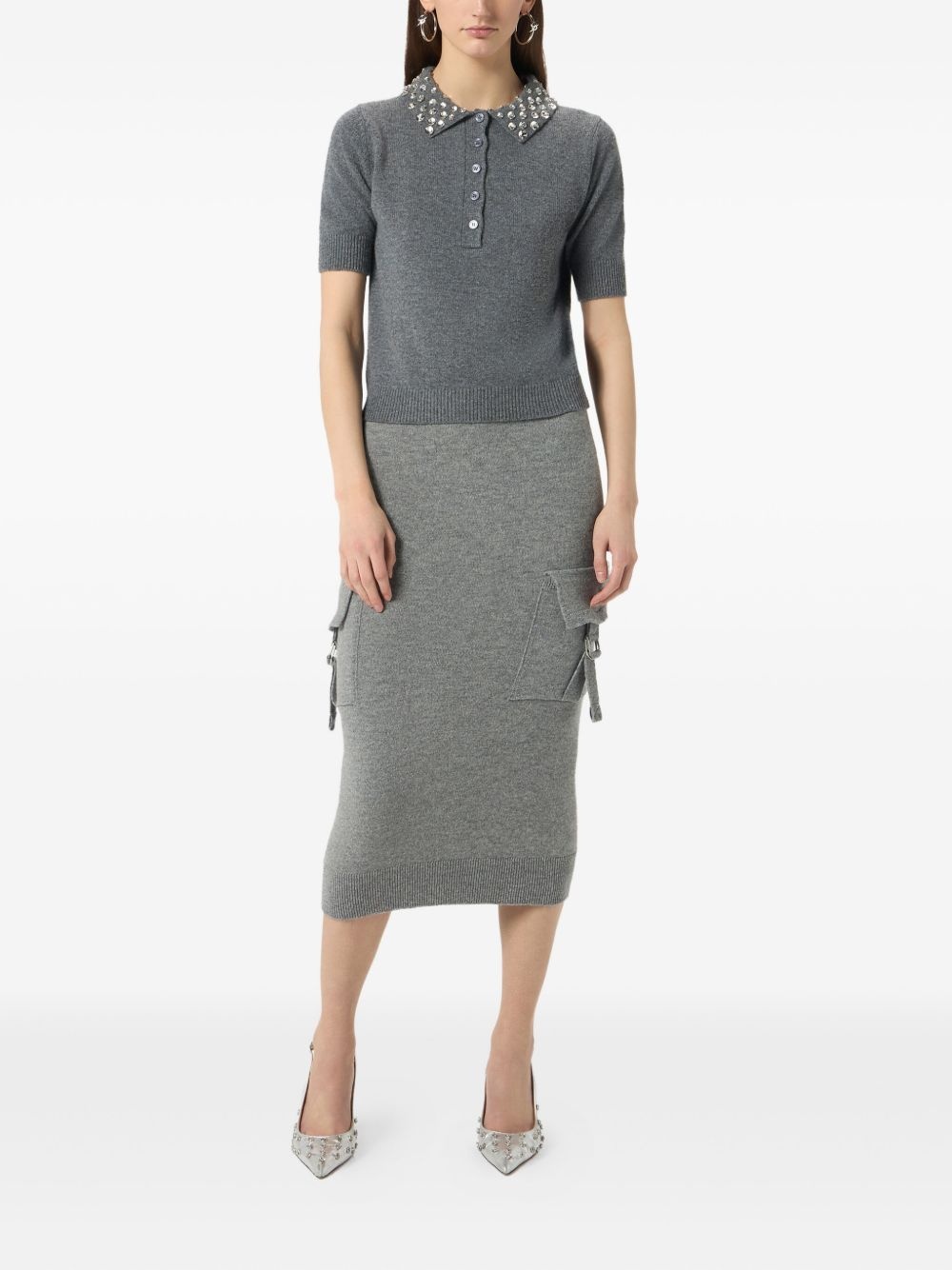 beaded-collar polo top - 2