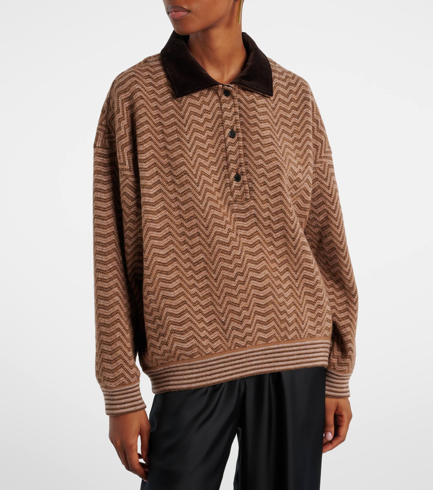 Zigzag  wool and cotton polo sweater - 6