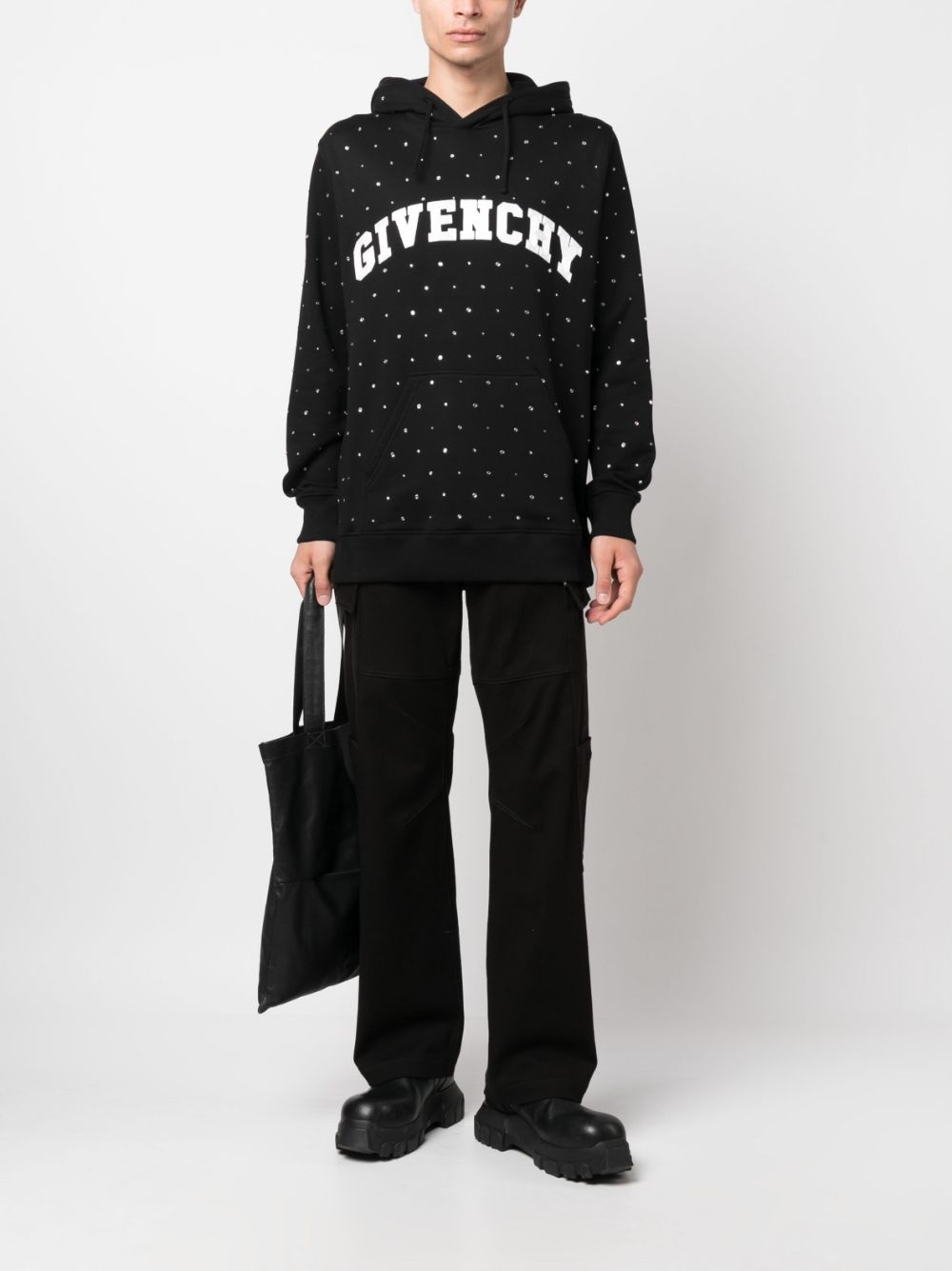 logo-print rhinestone-embellished hoodie - 2