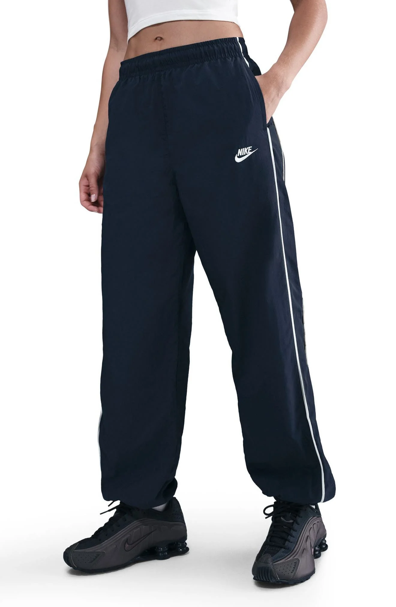 Nike Sportswear Windrunner Water Repellent Track Pants in Navy/Sail at Nordstrom - 1