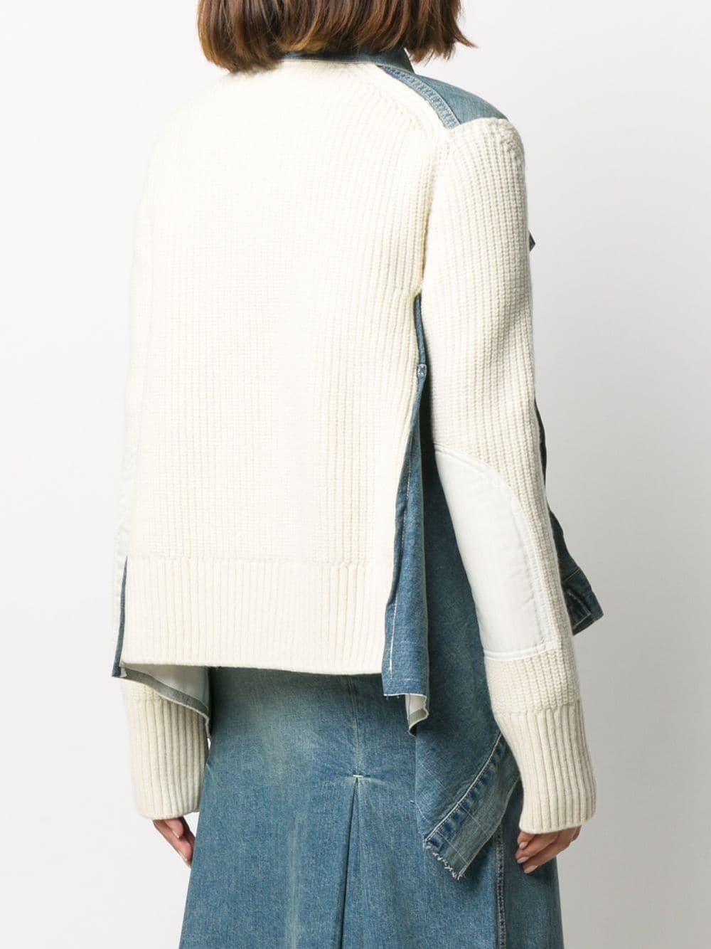 draped knit-panel denim jacket - 4