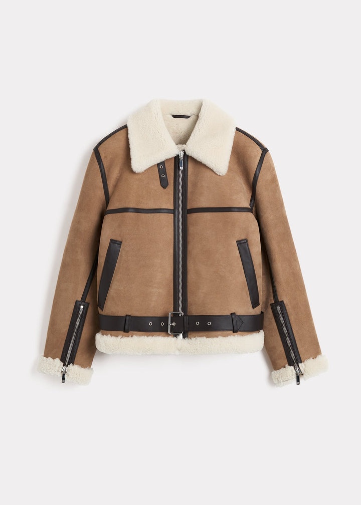 Totême Shearling aviator jacket dark biscuit | REVERSIBLE
