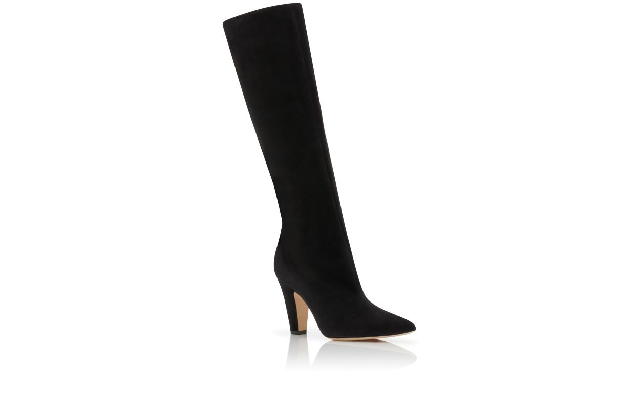 Black Suede Knee High Boots - 3