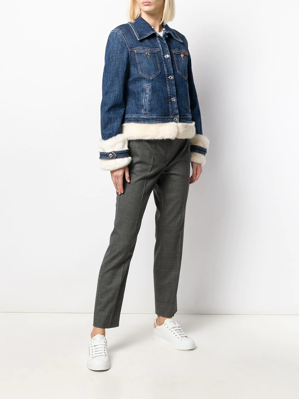 faux-fur trimmed denim jacket - 6