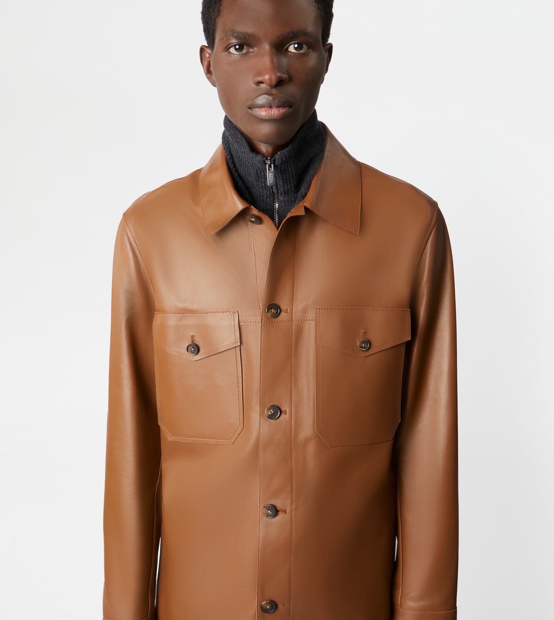 OVER SHIRT IN NAPPA LEATHER - BROWN - 7