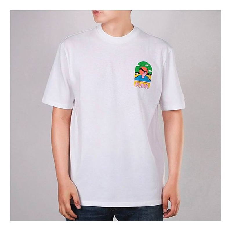 PUMA Printing Round Neck Short Sleeve White 599181-02 - 1