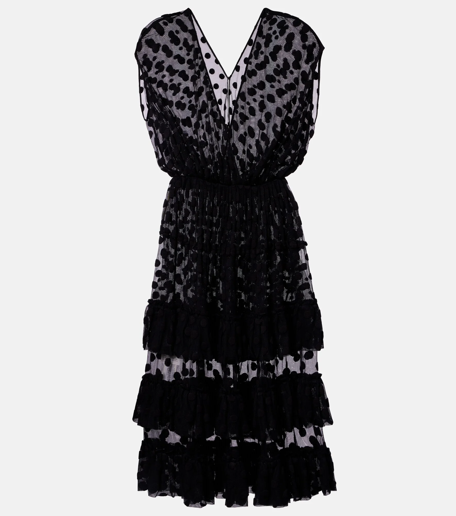 Polka-dot cotton-blend tiered midi dress - 1