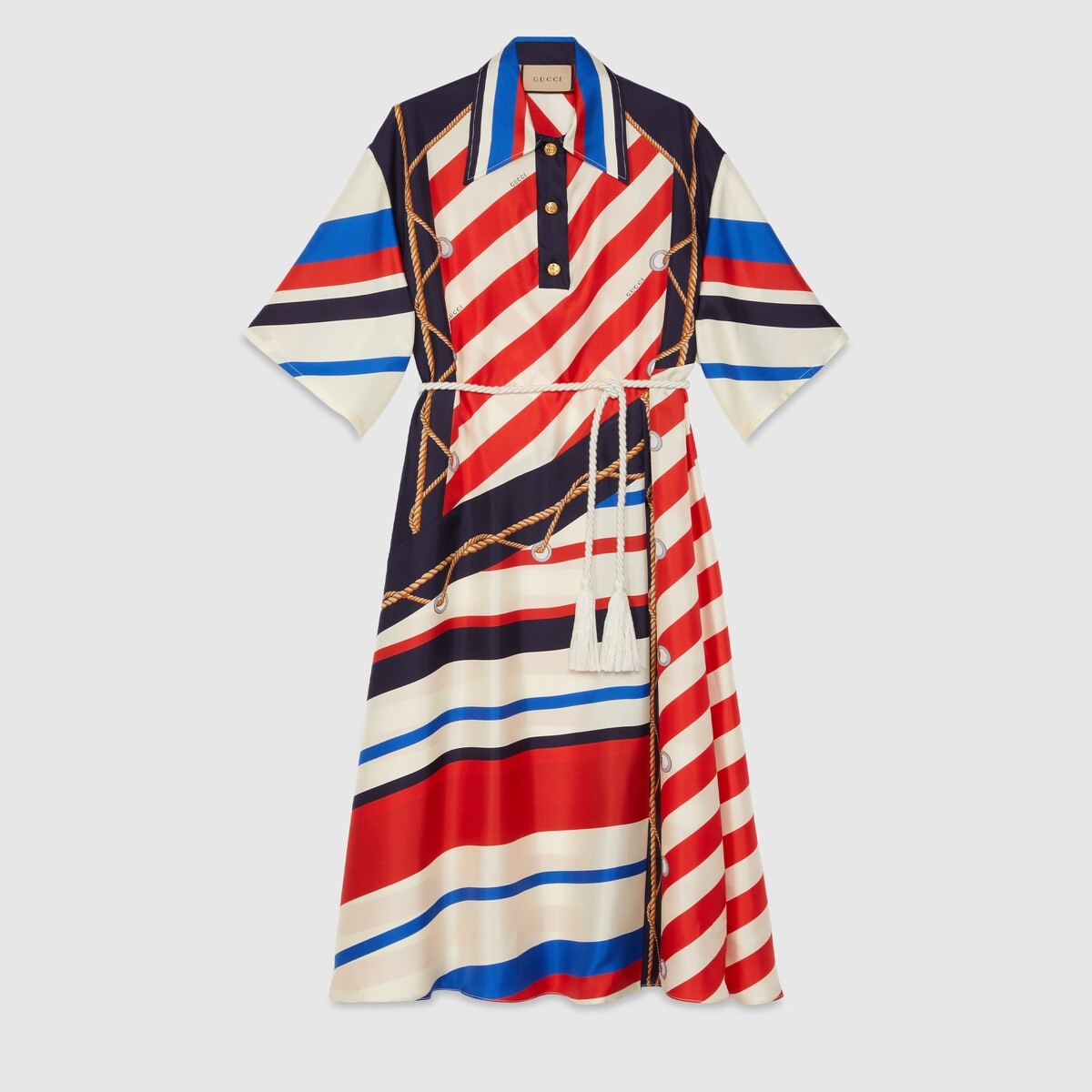 Stripe rope print silk dress - 5