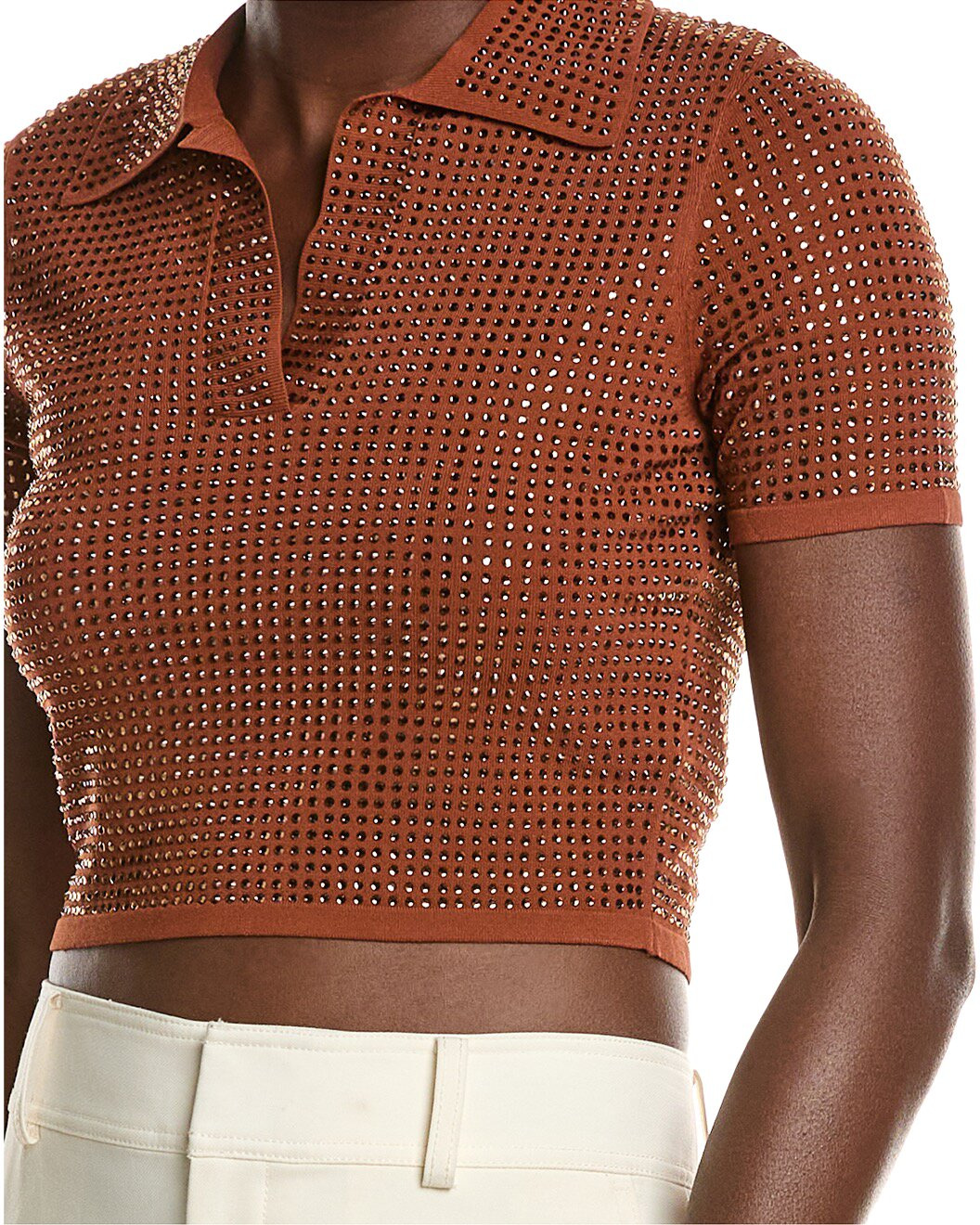 Sandro Rhinestone Crop Polo Shirt - 3