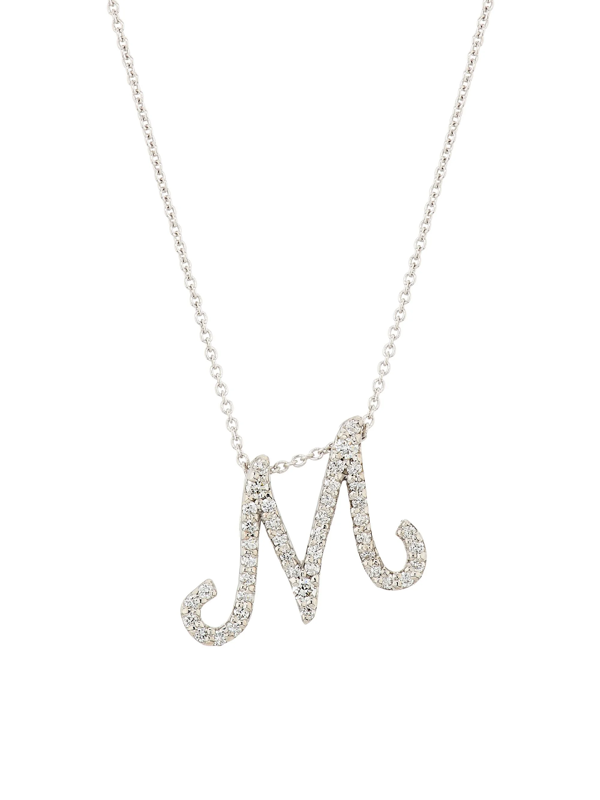 Women's Tiny Treasures Script Initial 18K White Gold, Ruby & 0.24-0.34 TCW Diamond Pendant Necklace - 1