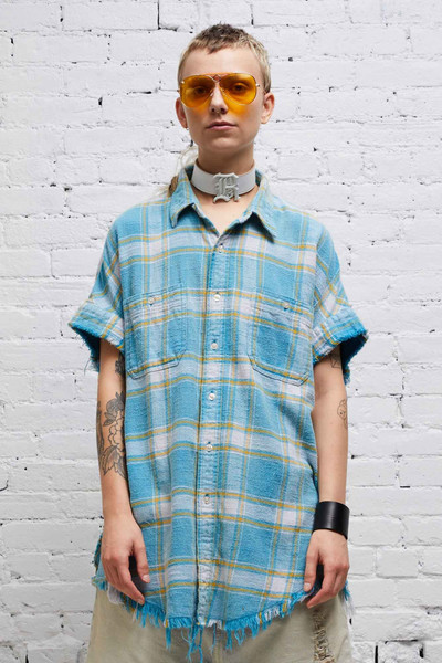 R13 SLEEVELESS BOXY BUTTON-UP - LIGHT BLUE PLAID outlook