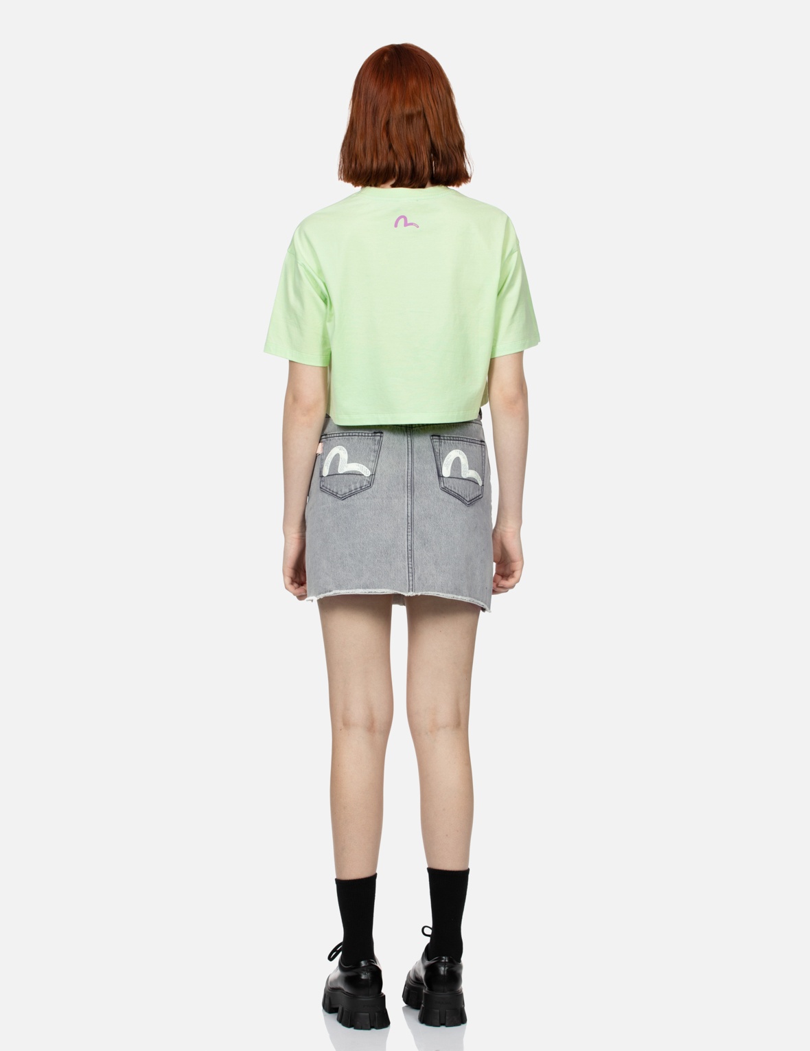 DISTRESSED SEAGULL APPLIQUÉ EMBROIDERY FASHION FIT DENIM SKIRT - 5