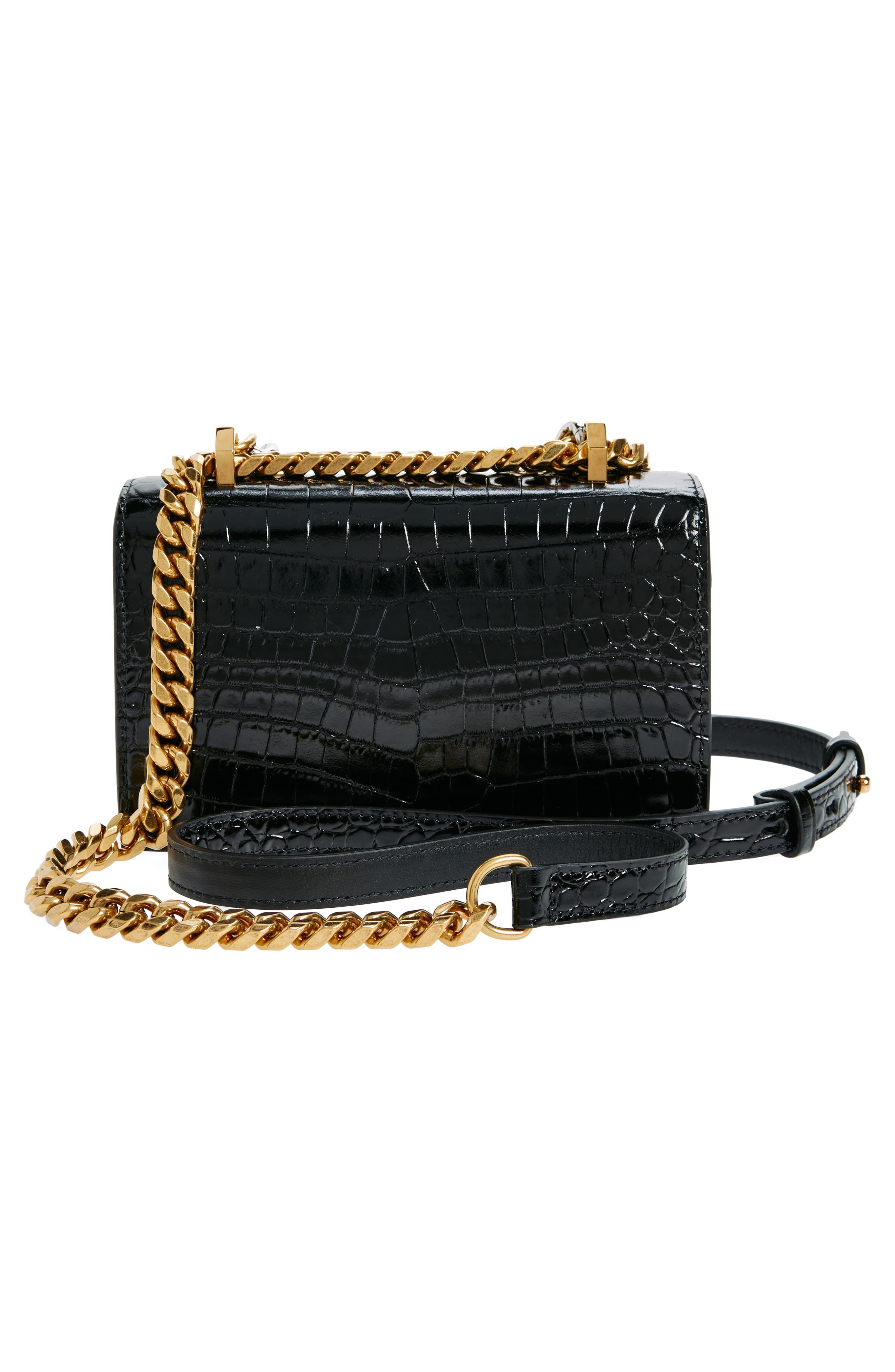 Alexander McQueen Mini Jeweled Croc Embossed Leather Satchel in Black at Nordstrom - 4