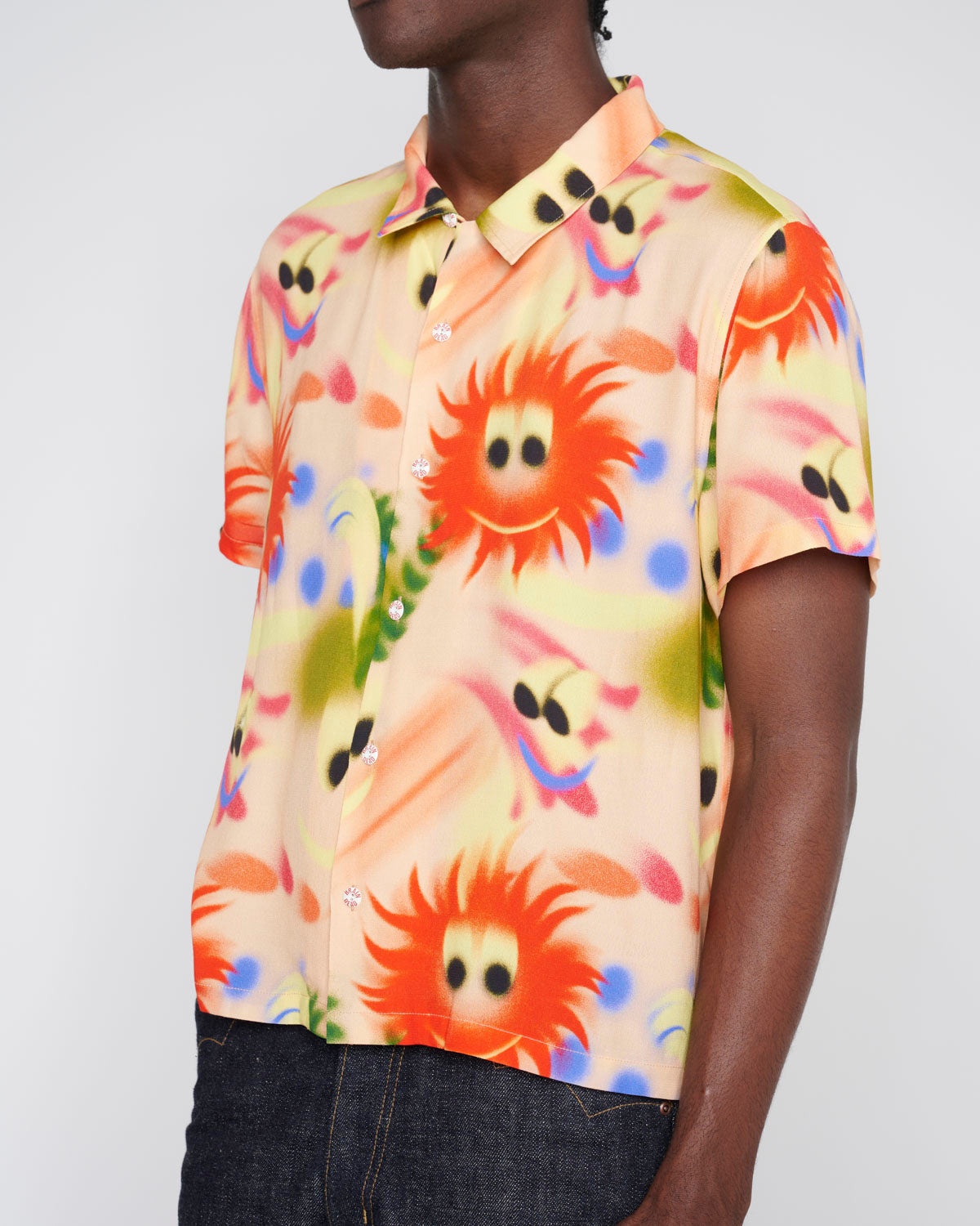 Fuzzy Friends Short Sleeve Button Up Shirt - Pink Multi - 6