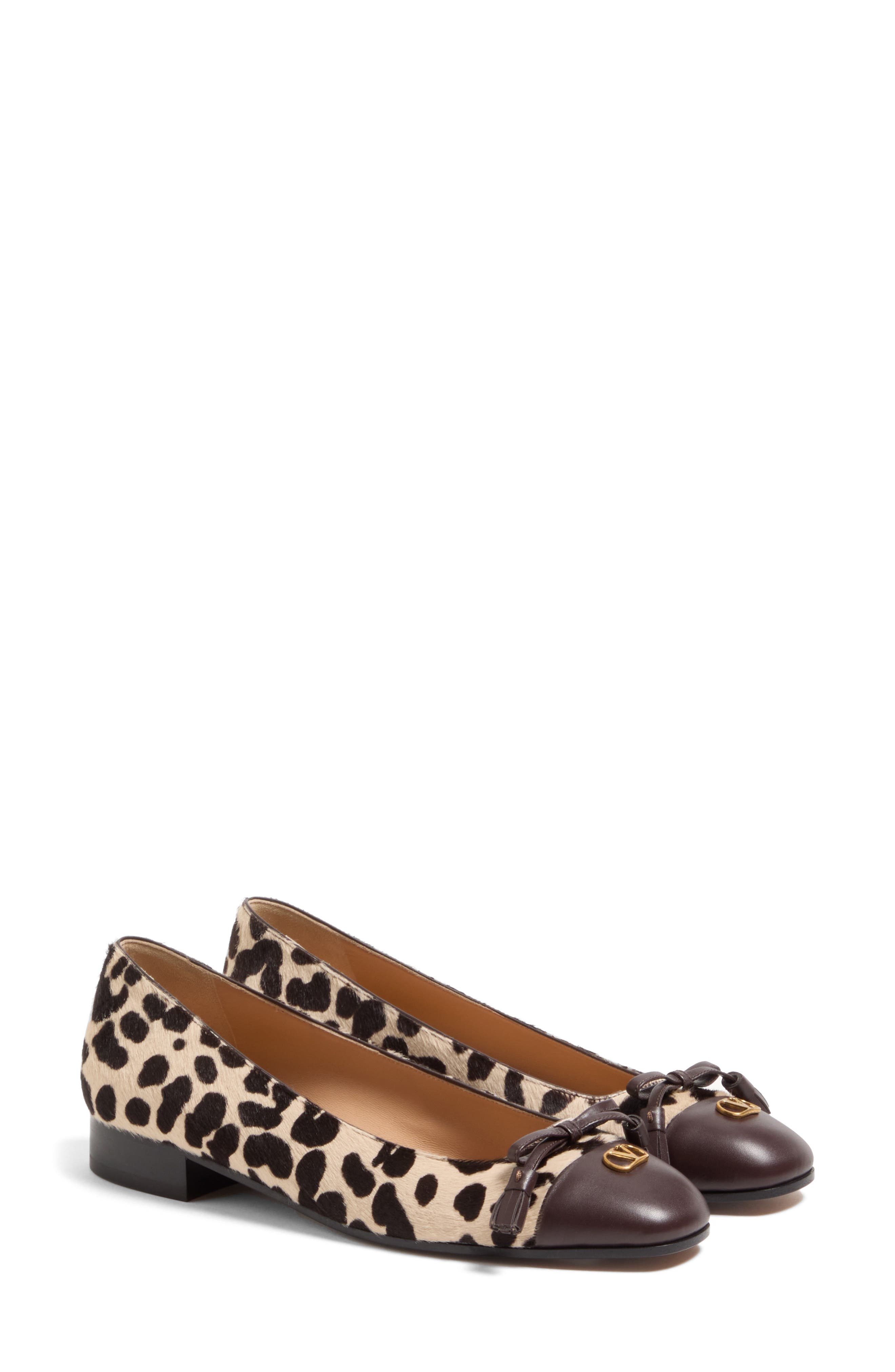 Valentino Garavani Valet du Roi Genuine Calf Hair Ballet Flat in Natural Print Calf Hair/Brown at No - 1