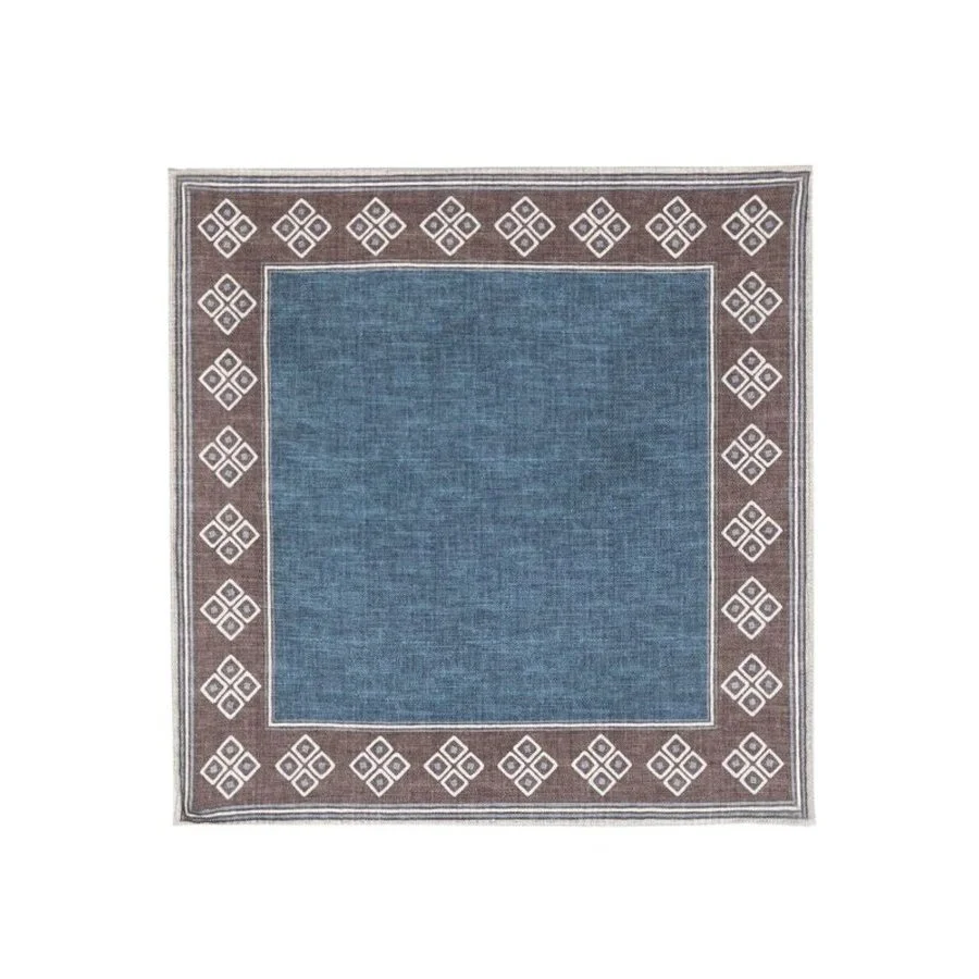 Brunello Cucinelli Men's Blue And Brown Patterned Pocket Square - 1