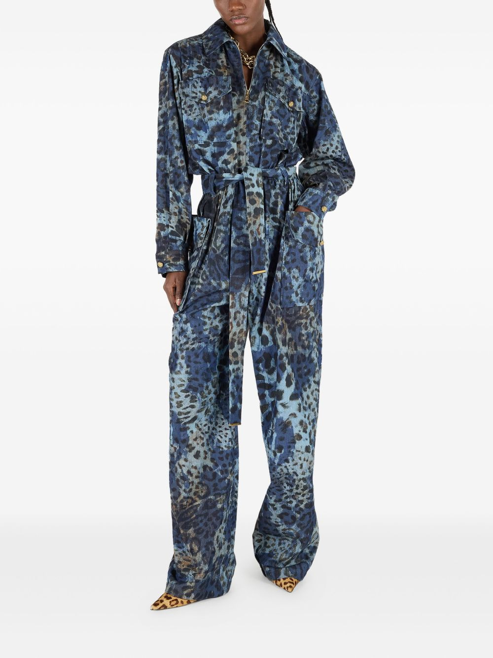 animal-print belted jumpsuit - 2