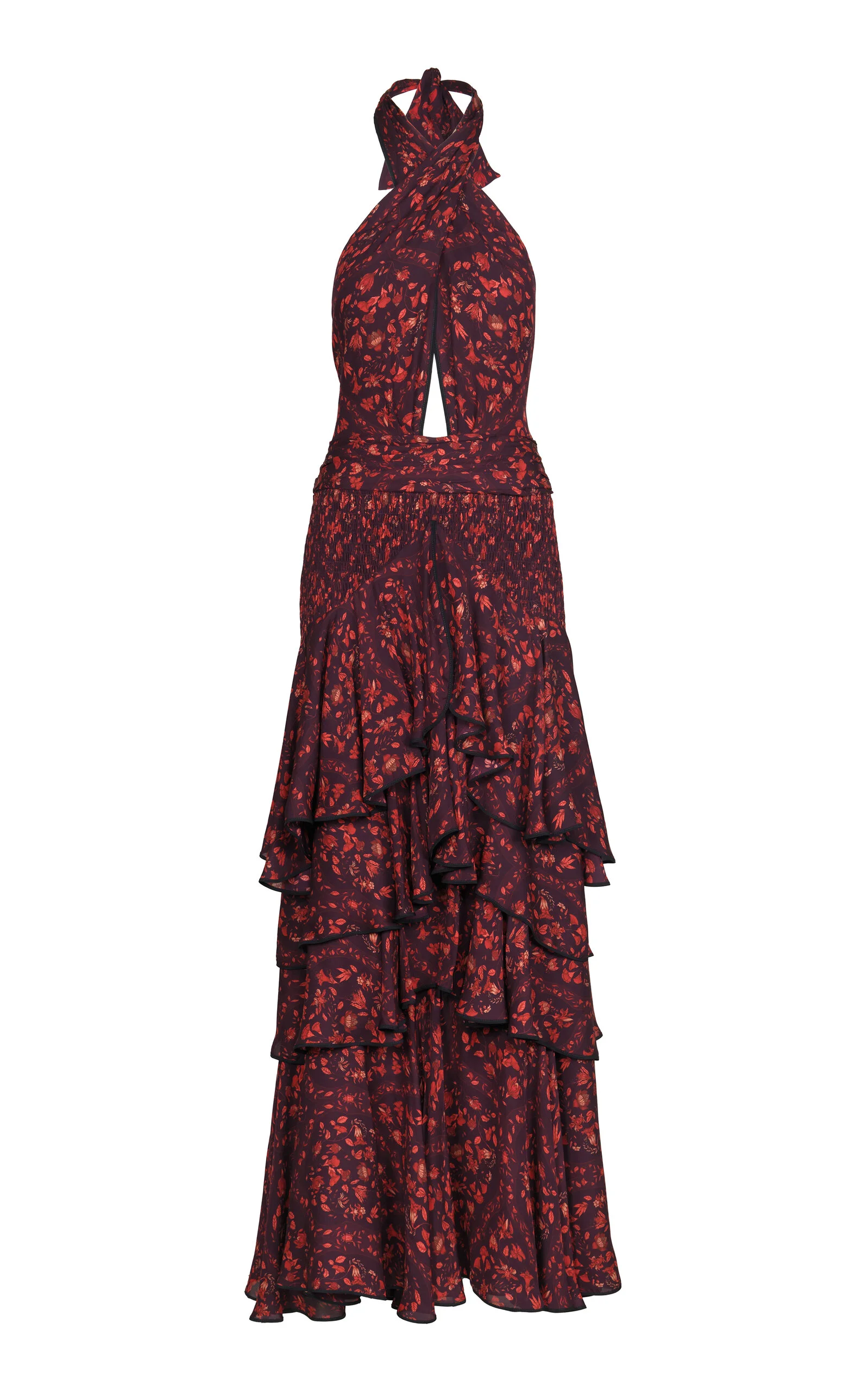 Noche Floreada Silk Maxi Dress burgundy - 1
