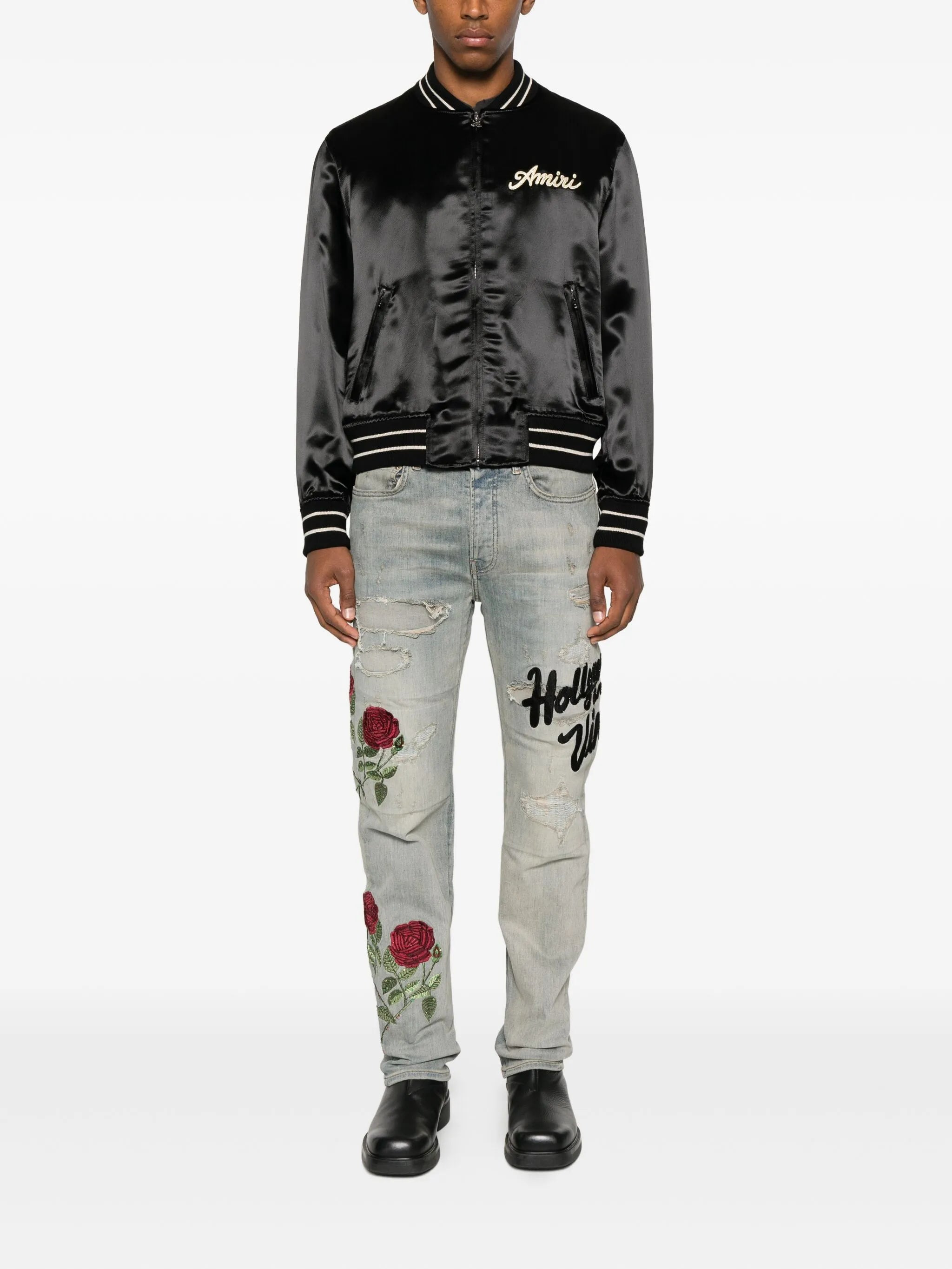 Amiri Embroidered Satin Bomber Jacket - 5