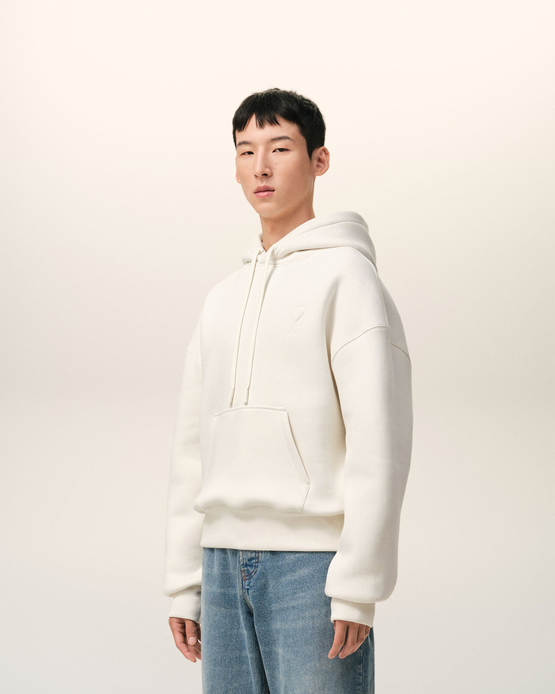 WHITE COTTON EMBOSSED AMI DE COEUR HOODIE 6