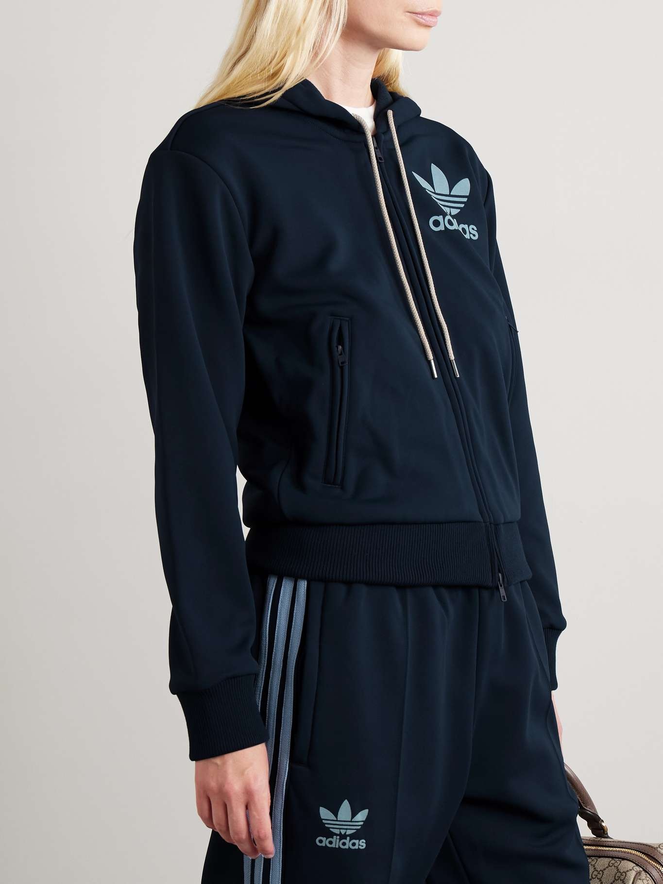 + Wales Bonner hooded recycled-jersey track jacket Navy - 3