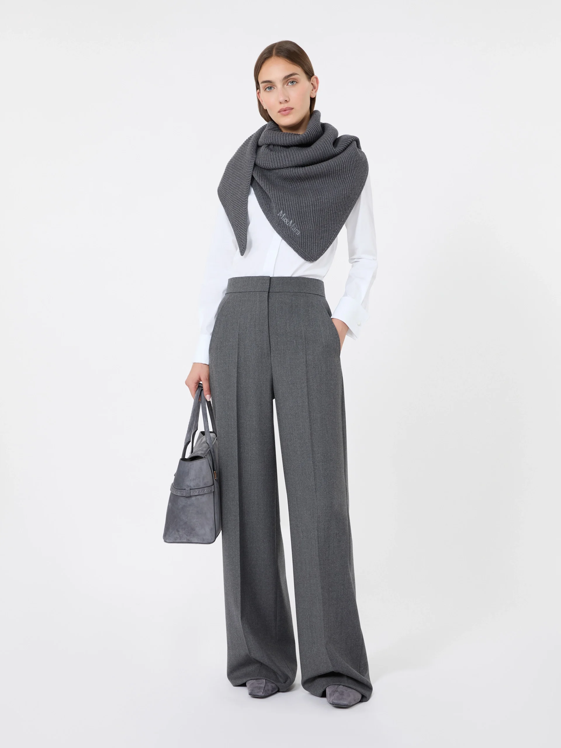 SUPREMO Wool knit oversized shawl - DARK GREY - 1