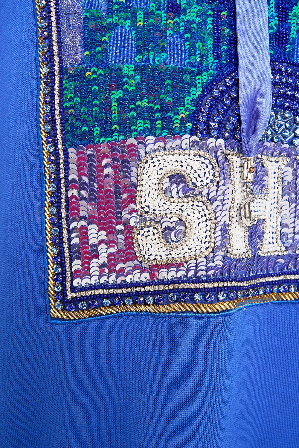 SILK BAND OVERSIZED HOODIE WITH POCKETS- BLUE - 6