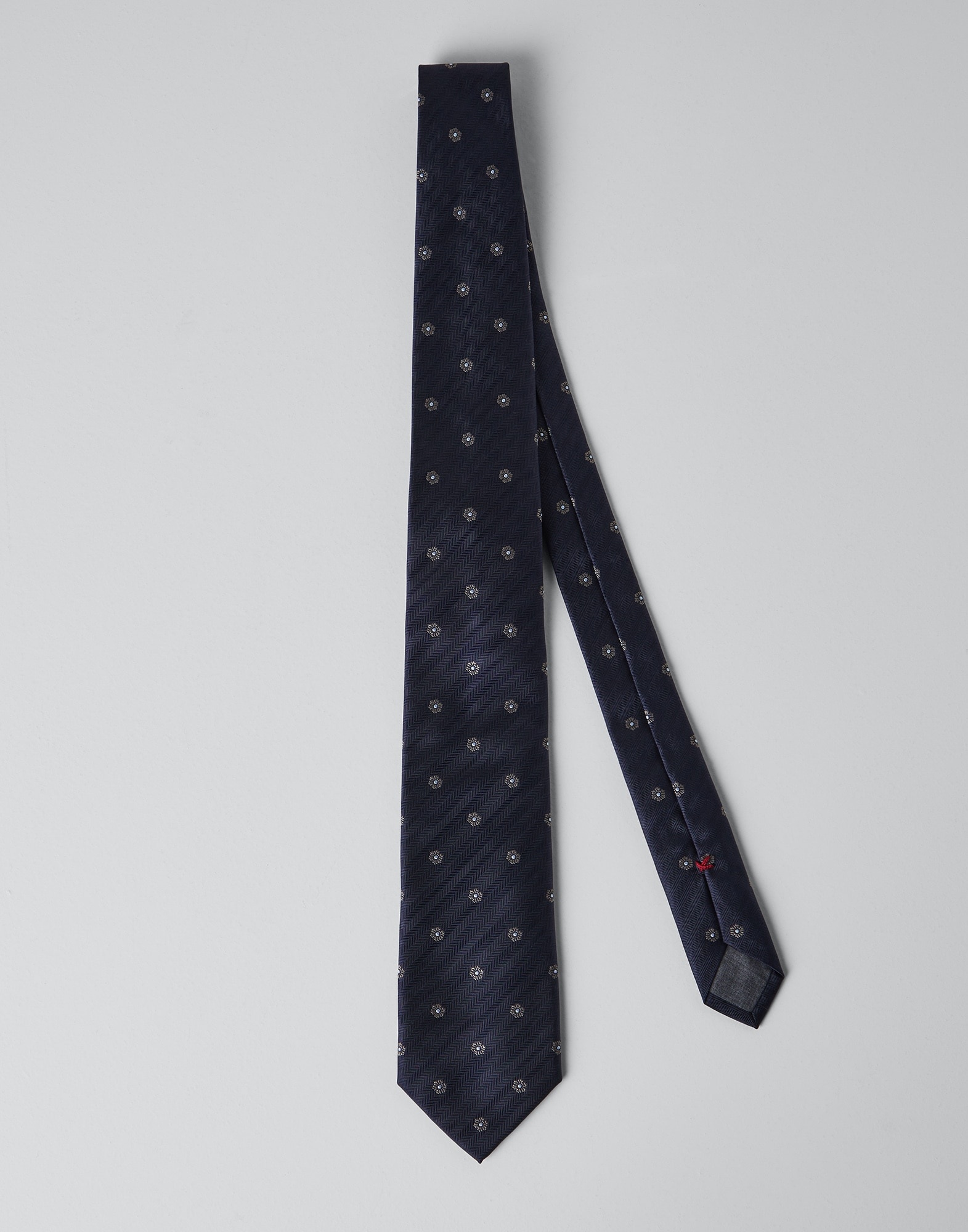 Silk chevron tie with flower embroidery - 1