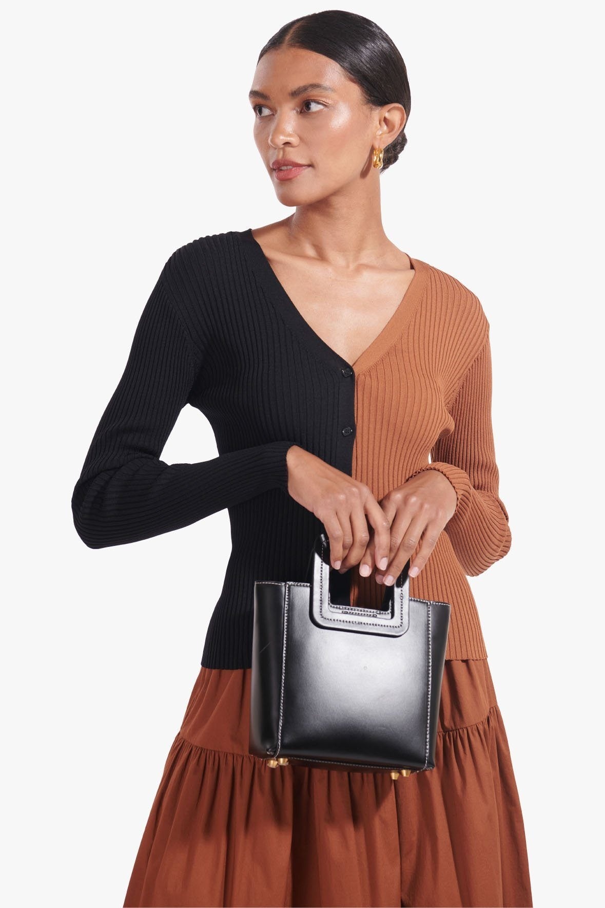 STAUD STAUD MINI SHIRLEY LEATHER BAG | BLACK | REVERSIBLE
