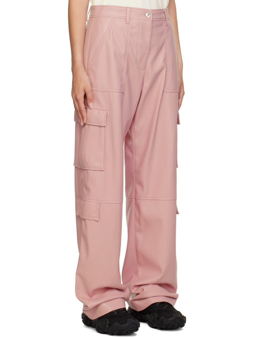 Pink Cargo Pockets Faux-Leather Trousers - 2