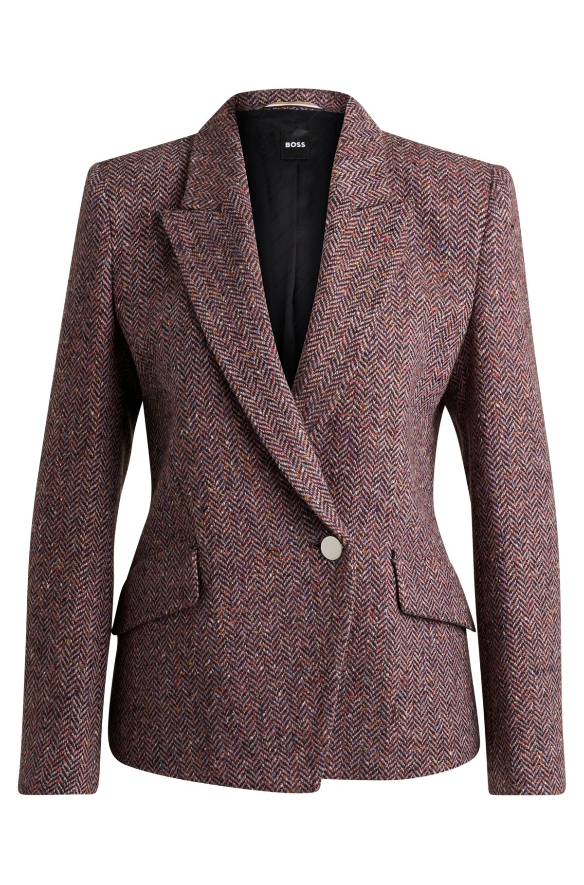 REGULAR-FIT JACKET IN HERRINGBONE TWEED BLENDED WITH SILK - 1