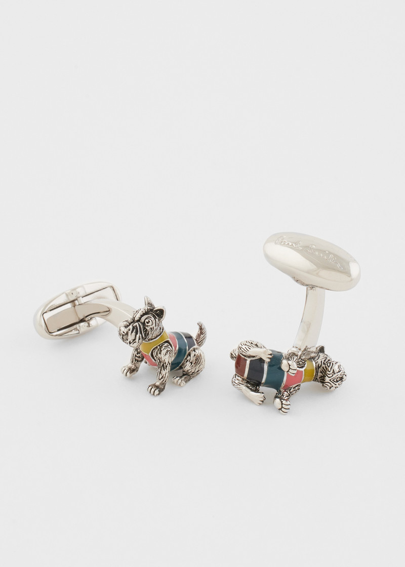 Paul Smith Silver 'Artist Stripe' Dog in Jumper Cufflinks outlook