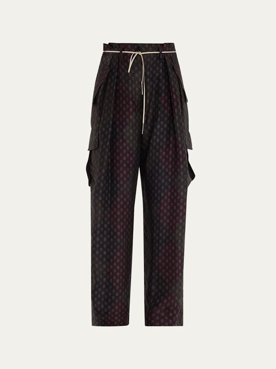 Polk Multi-Print Silk Straight-Leg Cargo Pants - 1