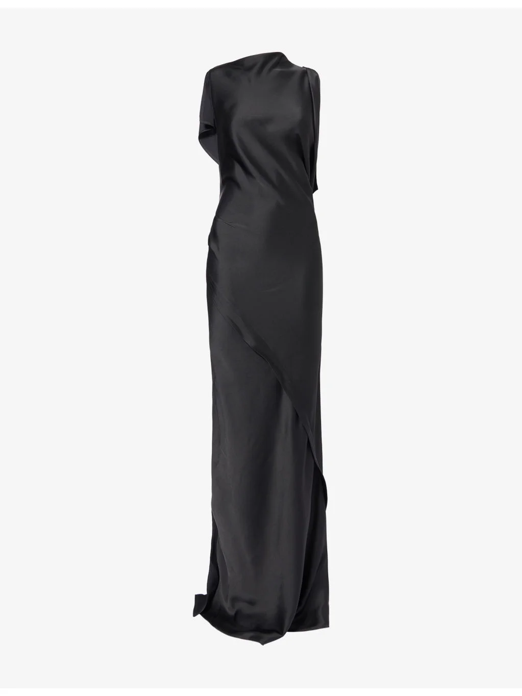 Sleeveless Draped Satin Maxi Gown - 1