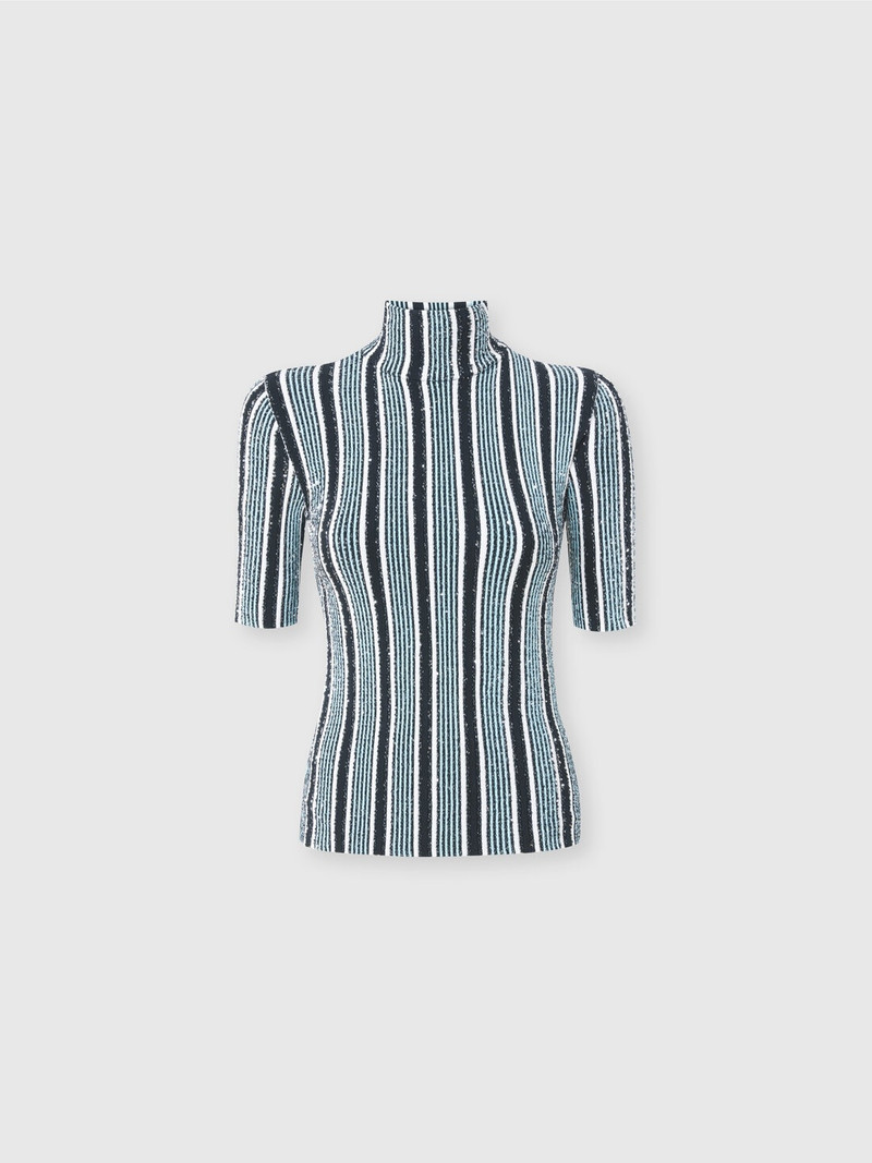 Short-sleeved striped turtleneck with sequins 1