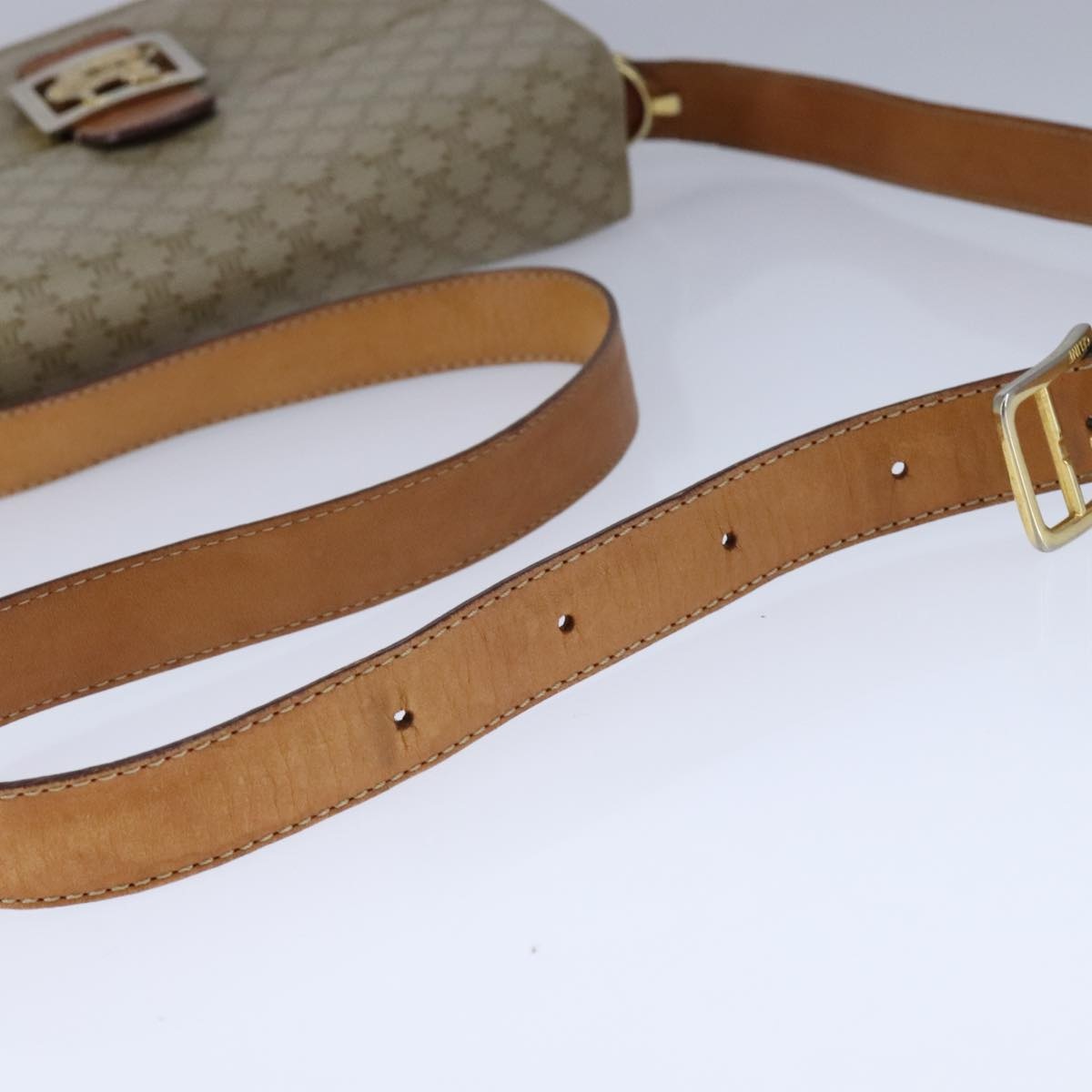 CELINE Macadam Canvas Shoulder Bag Pvc Beige Gold - 7