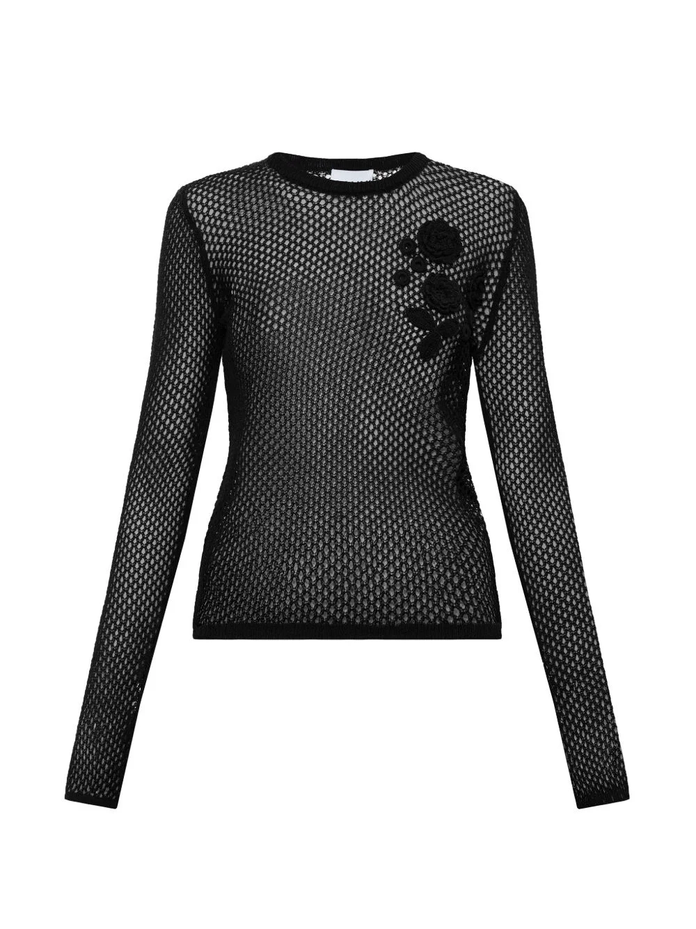 floral-appliqué crochet-knit sweater - 1