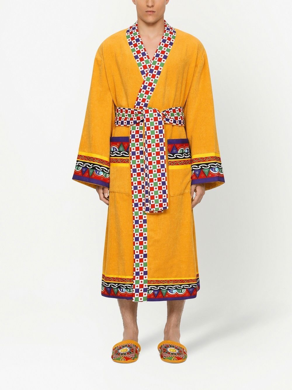 Carretto Siciliano printed trim bathrobe - 4