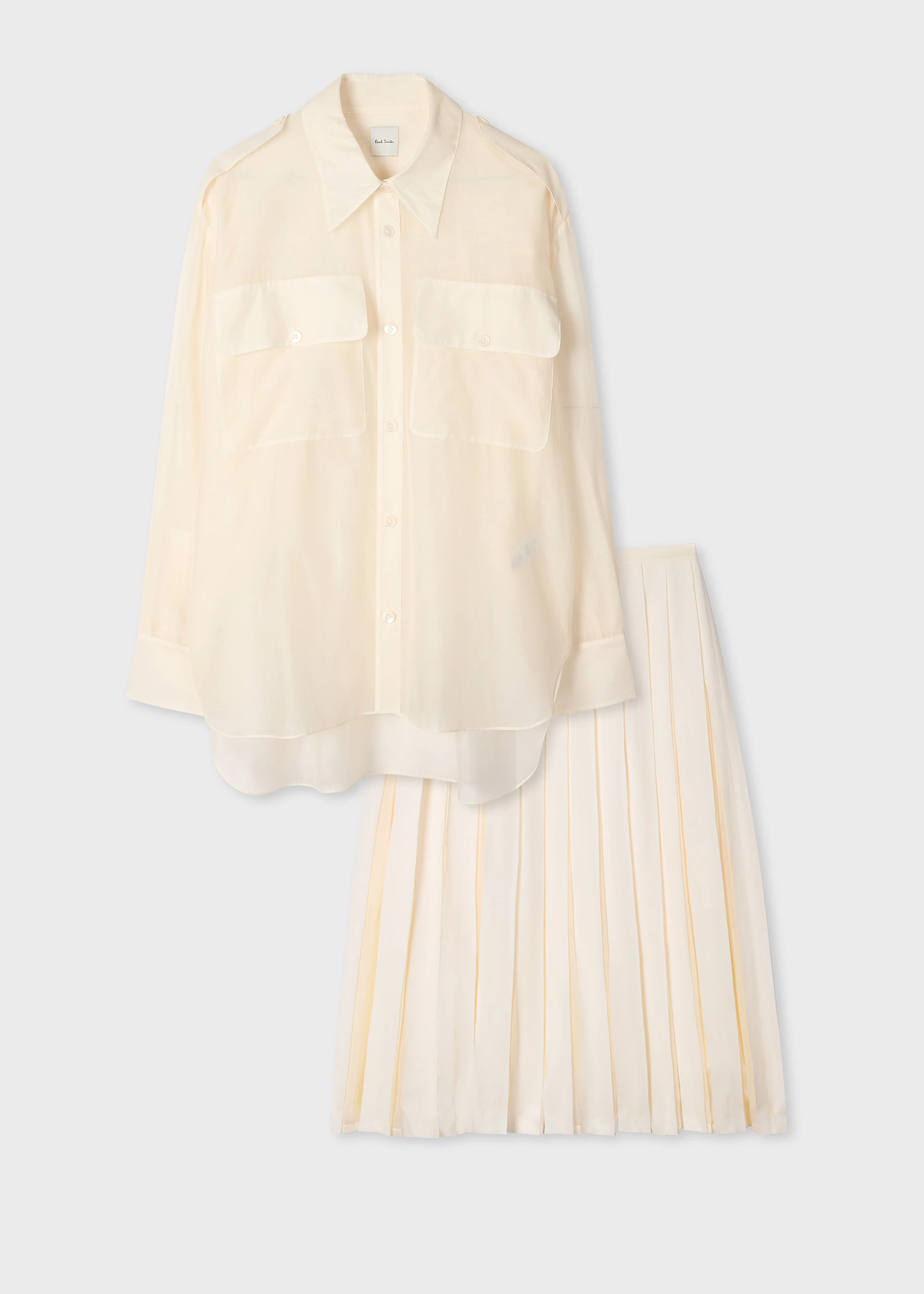 Women's Ecru Cotton-Silk Organza Shirt and Skirt Co-ord - 1