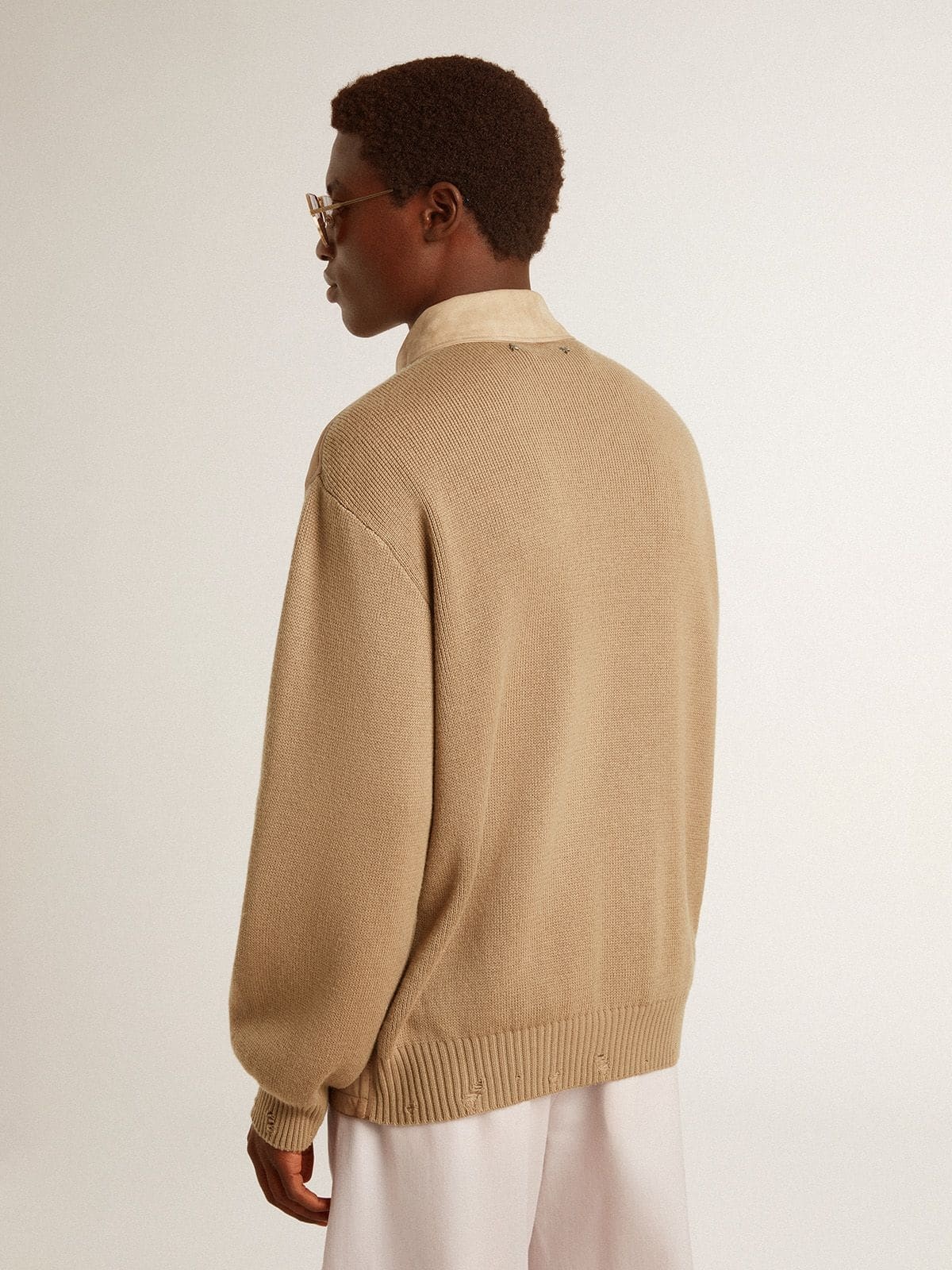 Men's jacket in travertine-colored nubuck leather with wool-blend sleeves and back - 4