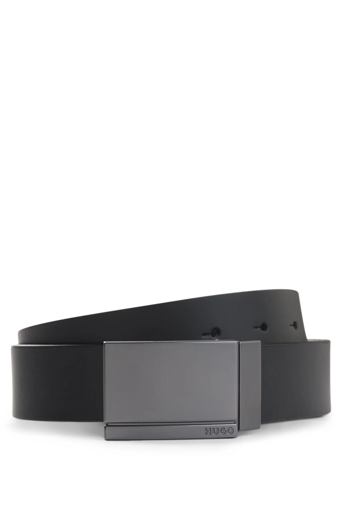 CASUAL BELT IN ITALIAN LEATHER WITH BRUSHED GUNMETAL HARDWARE - 1