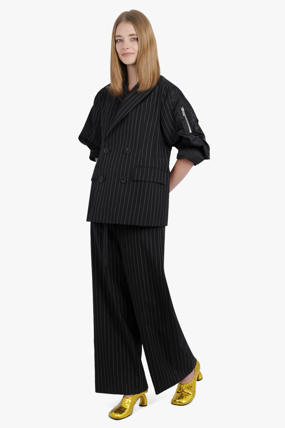 HIGH WAISTED STRAIGHT LEG STRIPE PANT | BLACK/WHITE - 2