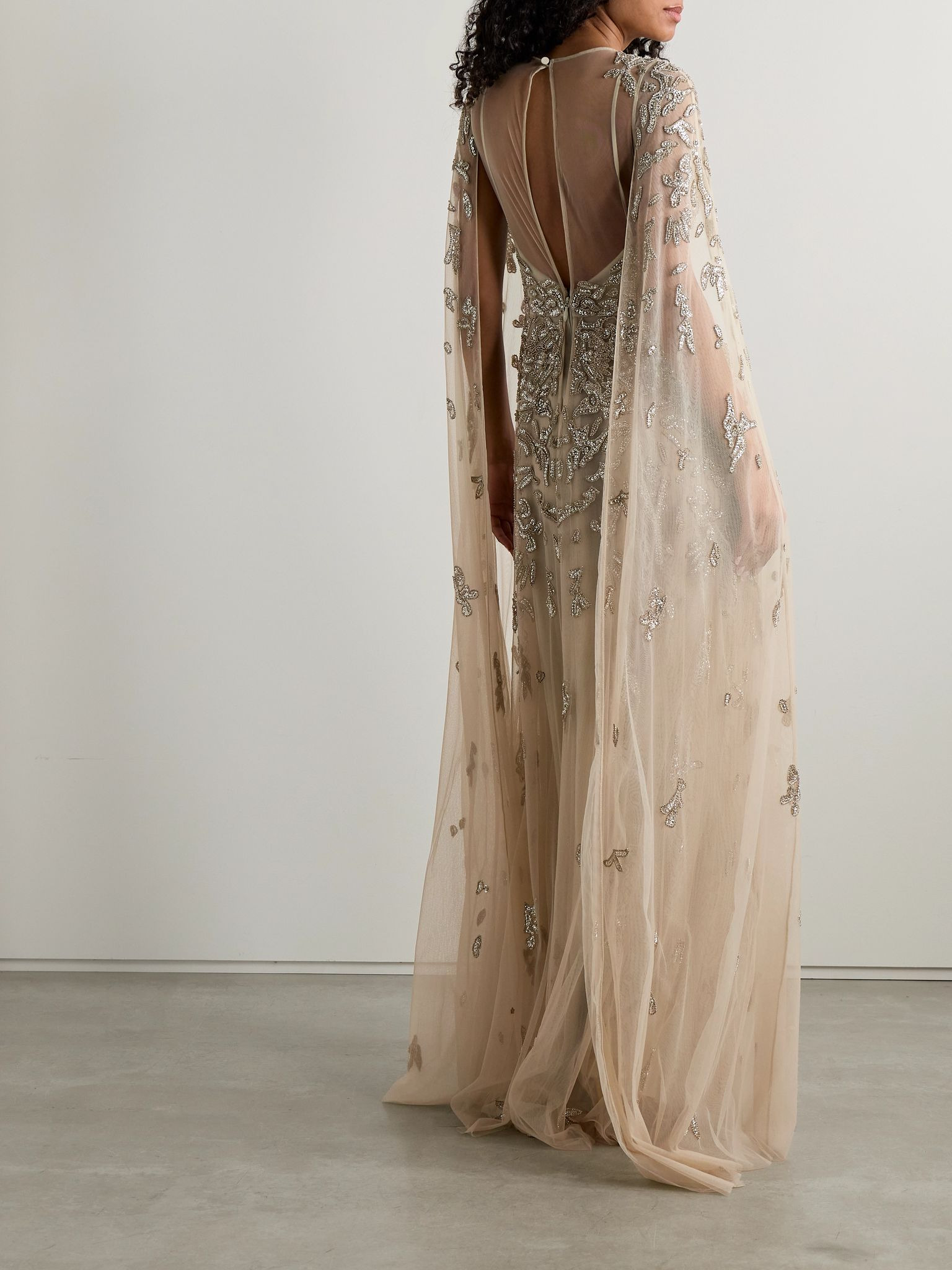 Freya draped embellished tulle gown Beige - 3